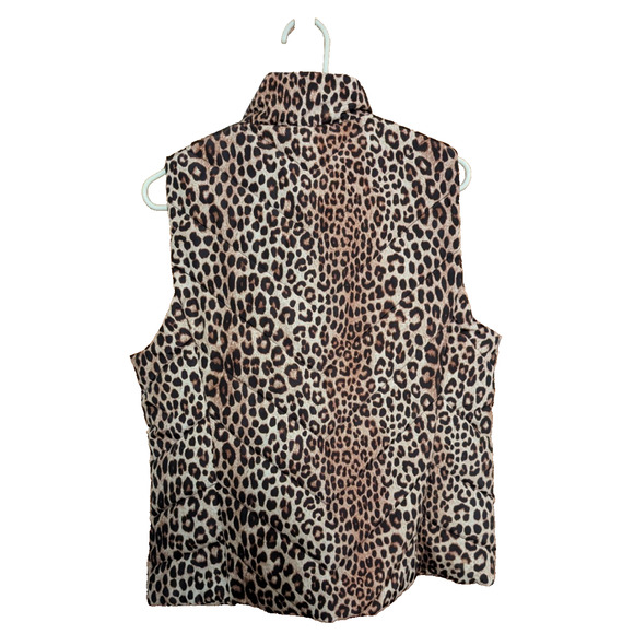 NEW Michael Kors Leopard Puffer Vest Dark Camel LARGE NWT $125 - Picture 2 of 5